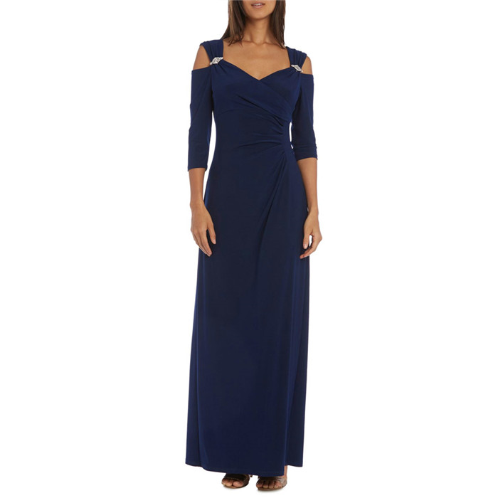 front of Leaky Shoulder Long Sleeve dress